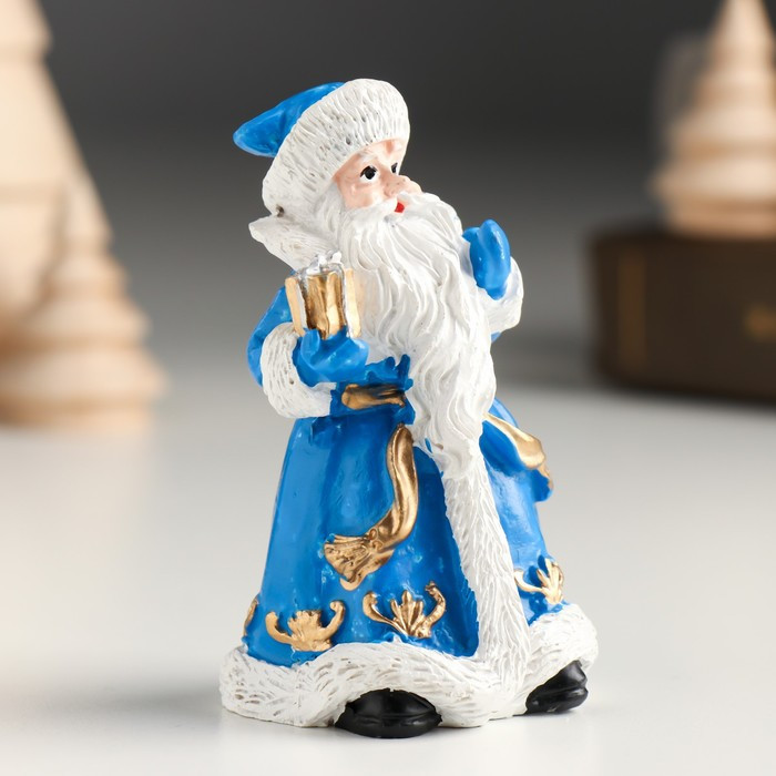 Сувенир полистоун "Дед Мороз в синем кафтане с подарком" 5х4,5х8,2 см - фото 2 - id-p218178560