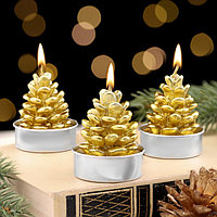 Набор свечи новогодние "Шишка золотая", 4×6 см, 3 шт