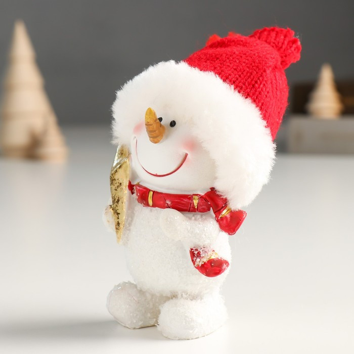 Сувенир полистоун "Снеговичок в красной шапке и шарфе, со звёздочкой" 5х6,5х11 см - фото 4 - id-p218178586