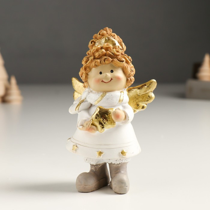 Сувенир полистоун "Малышка-ангел в белом наряде, со звёздочкой, стоит" золото МИКС 4х7х12 см - фото 2 - id-p218178592
