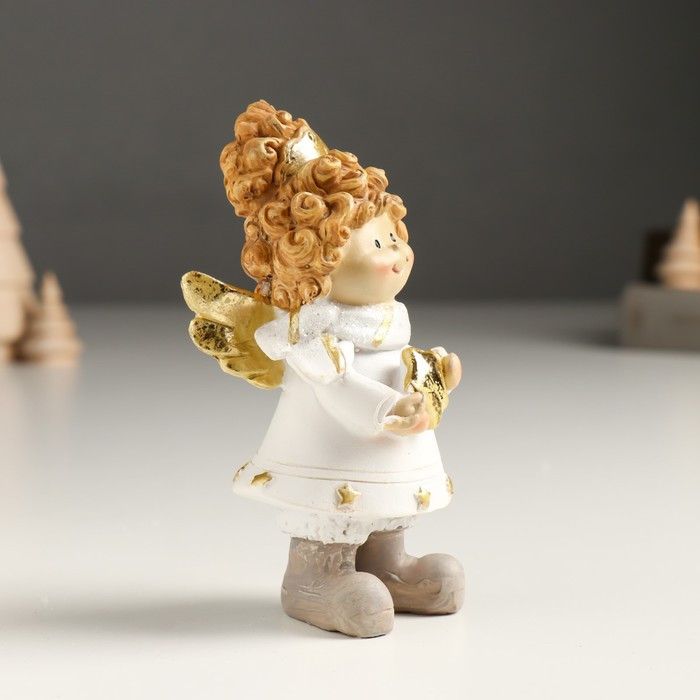 Сувенир полистоун "Малышка-ангел в белом наряде, со звёздочкой, стоит" золото МИКС 4х7х12 см - фото 3 - id-p218178592