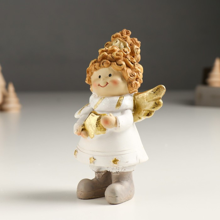 Сувенир полистоун "Малышка-ангел в белом наряде, со звёздочкой, стоит" золото МИКС 4х7х12 см - фото 5 - id-p218178592