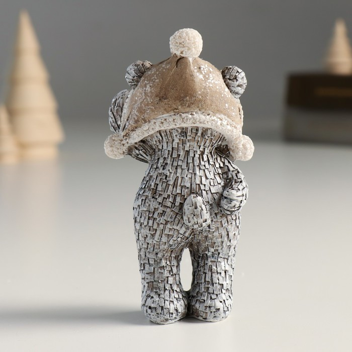 Сувенир полистоун "Мишка в шапке-ушанке, стоит" серый МИКС 4,5х4х10,5 см - фото 4 - id-p218178616