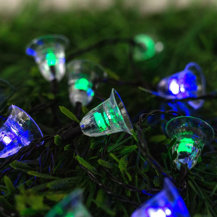Гирлянда «Нить» 4.5 м с насадками «Колокольчики», IP44, тёмная нить, 30 LED, свечение синее/зелёное, 2 режима, - фото 3 - id-p218176747