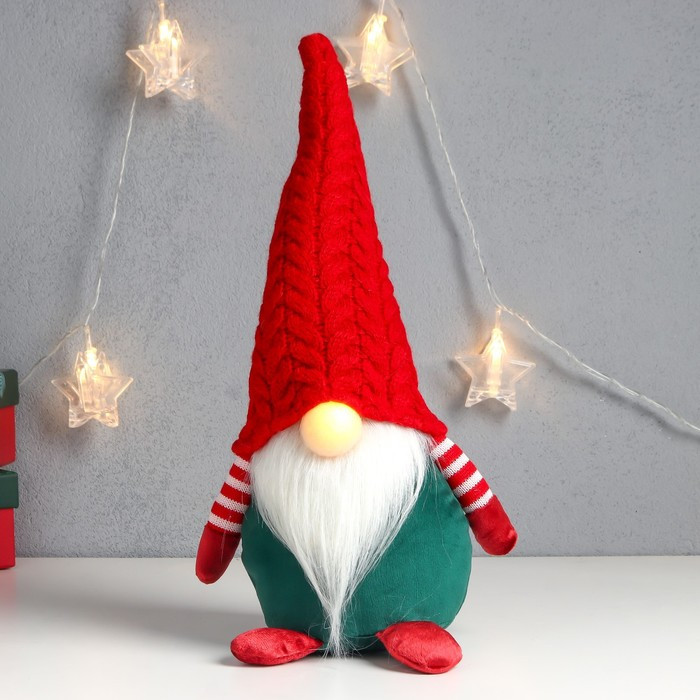 Кукла интерьерная свет "Дед Мороз светящийся нос, в красном колпаке заг-заг" 33х15х12 см - фото 1 - id-p218178628