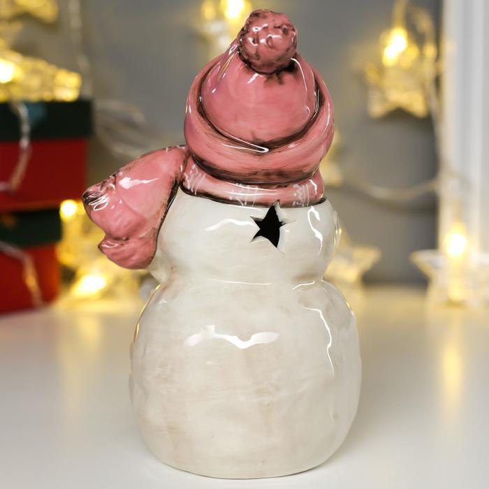 Сувенир керамика свет "Снеговик со снеговичком в розовых колпаках" 17,5х11х12,5 см - фото 5 - id-p218178631