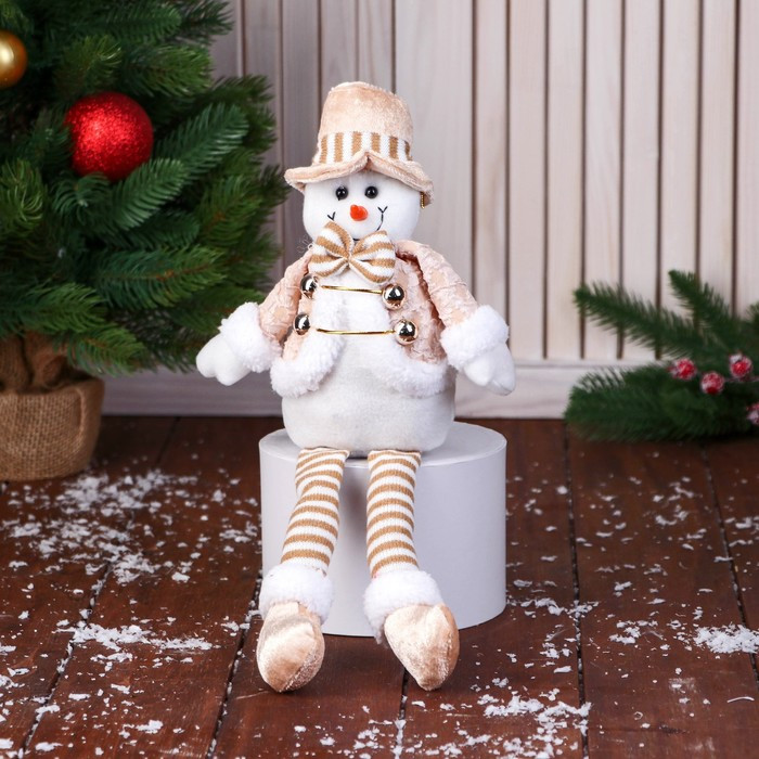 Мягкая игрушка "Снеговик в полосатом костюме" 14х40 см, золото - фото 1 - id-p218178637