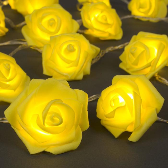 Гирлянда «Нить» 5 м с насадками «Розы жёлтые», IP20, прозрачная нить, 20 LED, свечение тёплое белое, 220 В - фото 1 - id-p218176780