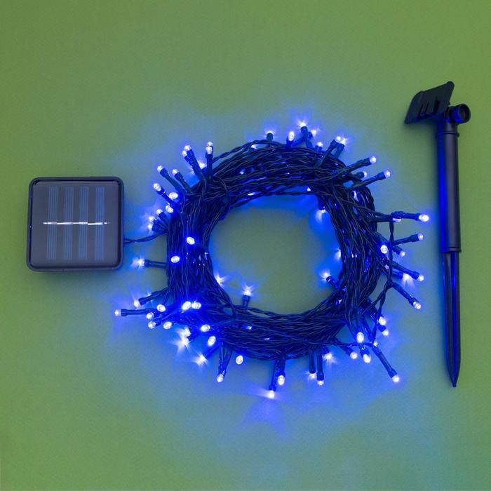 Гирлянда «Нить» 10 м, тёмная нить, 100 LED, свечение синее, 2 режима, солнечная батарея - фото 4 - id-p218176835