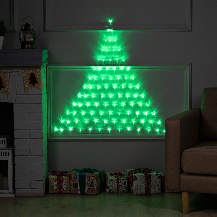 Гирлянда «Сеть-ёлка» 1 × 1 м, IP20, тёмная нить, 90 LED, свечение зелёное, 8 режимов, 220 В - фото 1 - id-p218176844