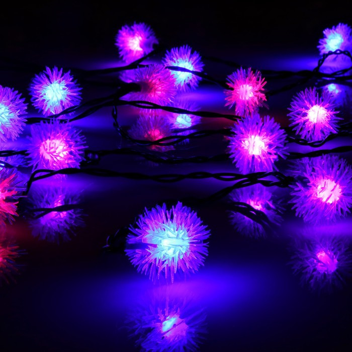 Гирлянда «Нить» 4.5 м с насадками "Ёжики", IP44, тёмная нить, 30 LED, свечение синие/фиолетовое/розовое, 2 - фото 2 - id-p218176861