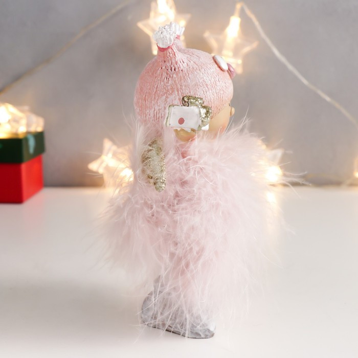 Сувенир полистоун "Малышка-ангел в розовом, в шапке совы, с подарком" пух 16,5х11х5 см - фото 2 - id-p218178725