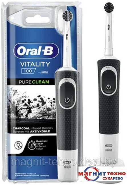 Электрическая зубная щетка Oral-B Vitality 100 PureClean D100.413.1 (черный/белый) 4210201391630 - фото 1 - id-p218179645