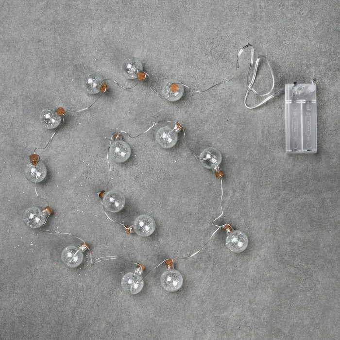 Гирлянда «Нить» 1.6 м с насадками «Шарики с белым конфетти», IP20, серебристая нить, 15 LED, свечение белое, - фото 3 - id-p218176885