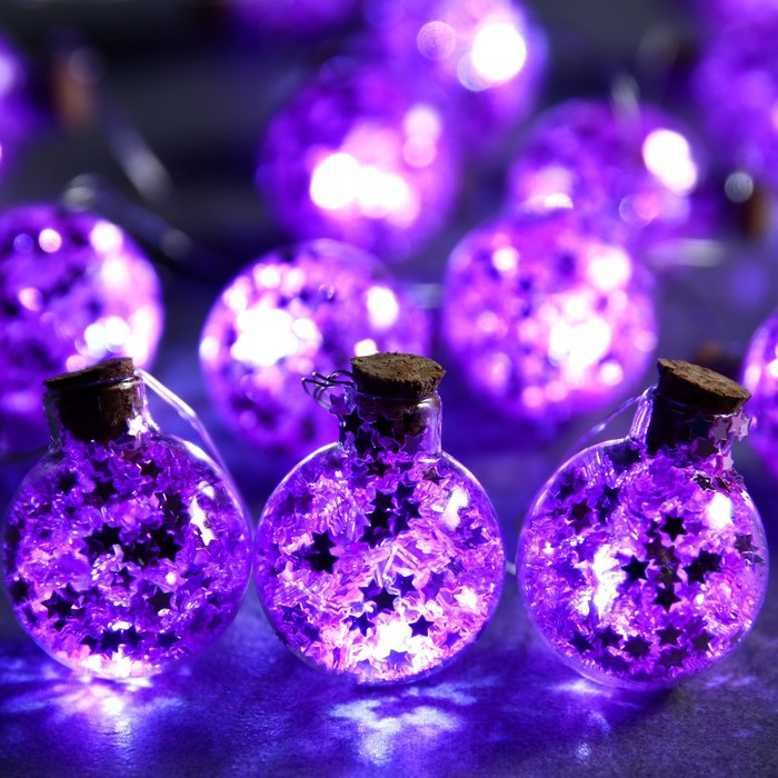 Гирлянда «Нить» 1.6 м с насадками «Фиолетовые шарики», IP20, серебристая нить, 15 LED, свечение белое, ААх2 - фото 1 - id-p218176893