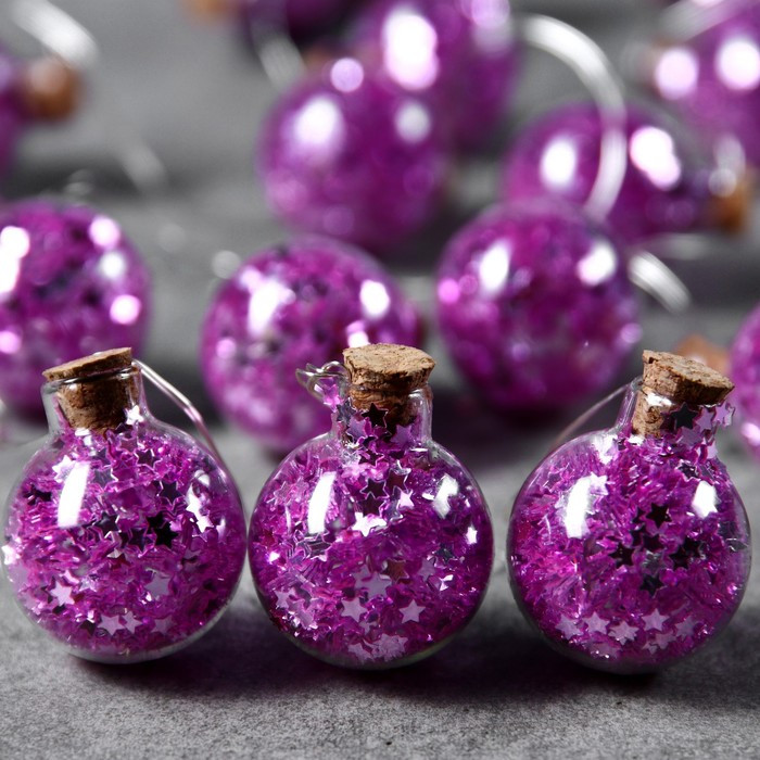 Гирлянда «Нить» 1.6 м с насадками «Фиолетовые шарики», IP20, серебристая нить, 15 LED, свечение белое, ААх2 - фото 2 - id-p218176893