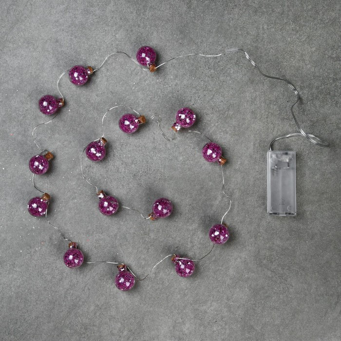 Гирлянда «Нить» 1.6 м с насадками «Фиолетовые шарики», IP20, серебристая нить, 15 LED, свечение белое, ААх2 - фото 3 - id-p218176893
