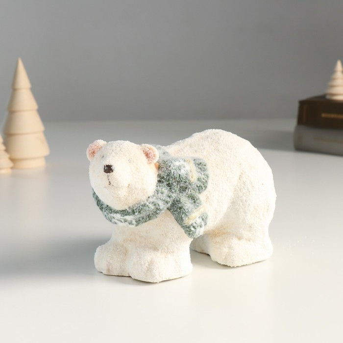 Сувенир керамика "Белый медведь в зелёном шарфе" 16,5х7,5х10 см - фото 1 - id-p218178753
