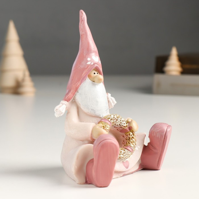 Сувенир полистоун "Дед Мороз в розовом наряде с золотым веночком, сидит" 6х9х16 см - фото 2 - id-p218178763