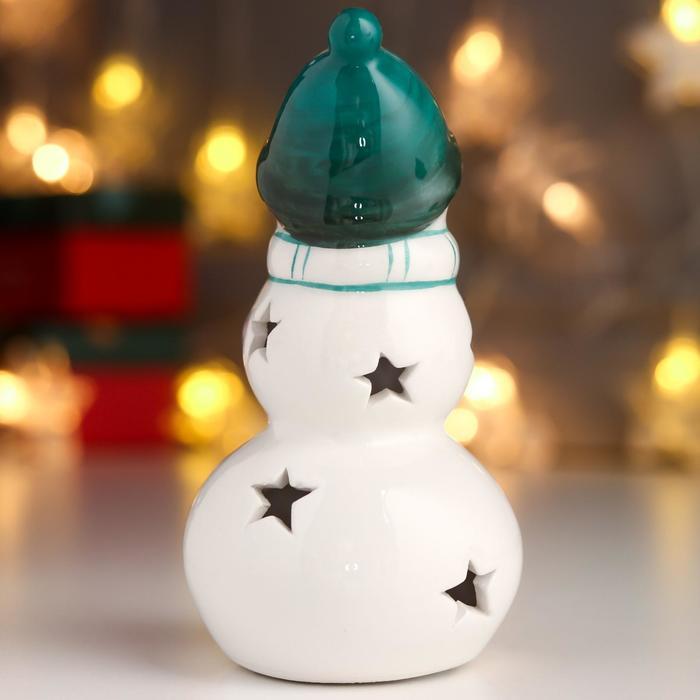 Сувенир керамика свет "Снеговик, зелёная шапка и шарф, звёздочки" 11,3х6,2х6,2 см - фото 5 - id-p218178797