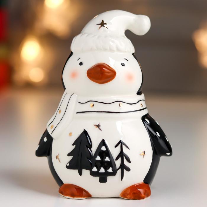 Сувенир керамика "Пингвин с ёлочками на пузе" 10,8х6,4х8,4 см - фото 1 - id-p218178829
