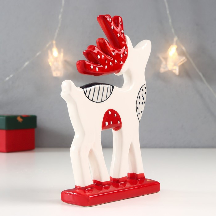 Сувенир керамика "Белый олень с красными рогами в белый горошек" 17,7х12,2х3,7 см - фото 4 - id-p218178831