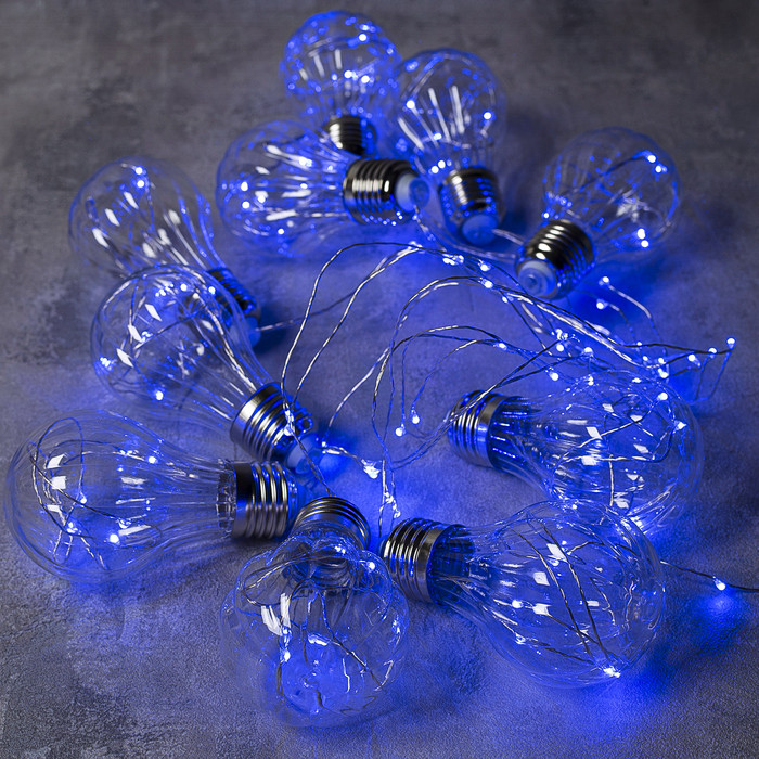 Гирлянда «Нить» 3 м роса с насадками «Лампочки объёмные», IP20, серебристая нить, 100 LED, свечение синее, 3.5 - фото 3 - id-p218176946