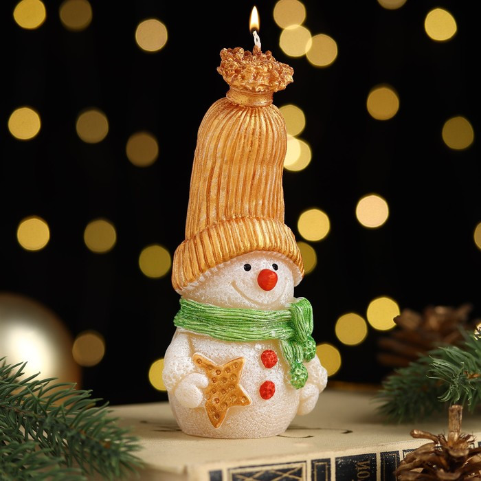 Свеча декоративная "Сказочный снеговик", 6,2х5х13,2 см, металлик - фото 1 - id-p218178851