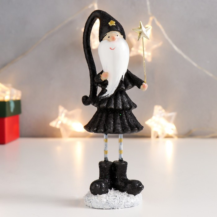 Сувенир полистоун "Высокий Дед Мороз в чёрном кафтане, с звездой" длинные ножки 15х5х4 см - фото 1 - id-p218178874