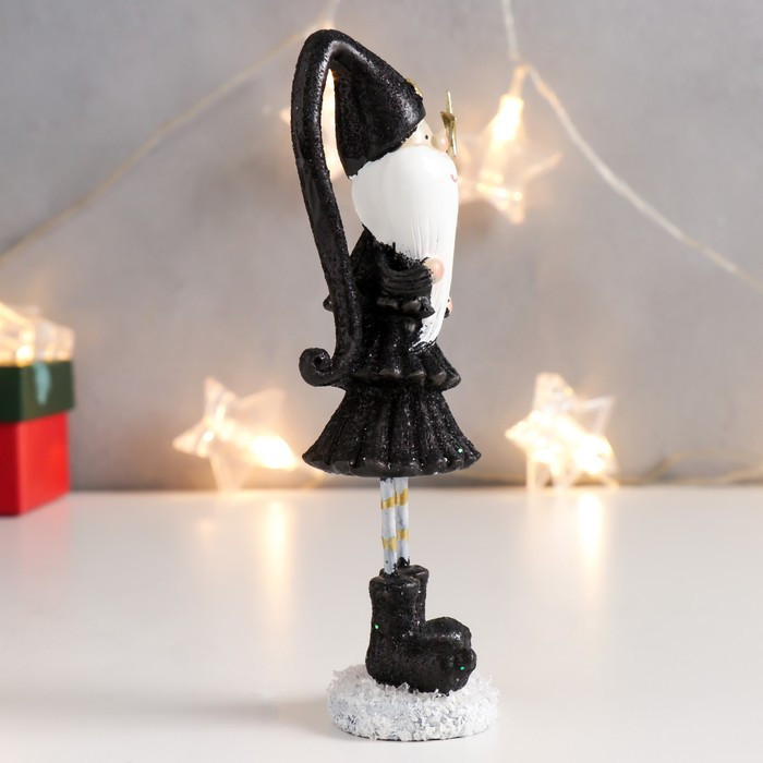 Сувенир полистоун "Высокий Дед Мороз в чёрном кафтане, с звездой" длинные ножки 15х5х4 см - фото 2 - id-p218178874