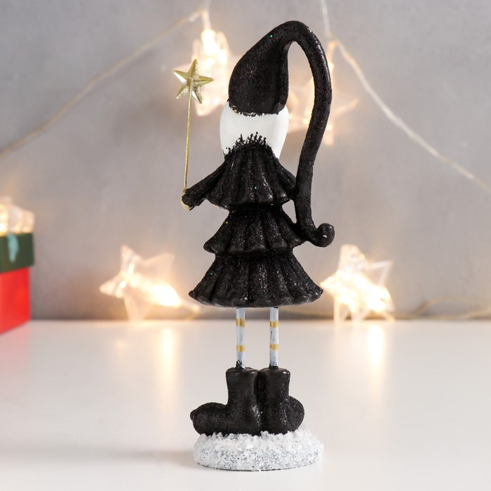 Сувенир полистоун "Высокий Дед Мороз в чёрном кафтане, с звездой" длинные ножки 15х5х4 см - фото 3 - id-p218178874