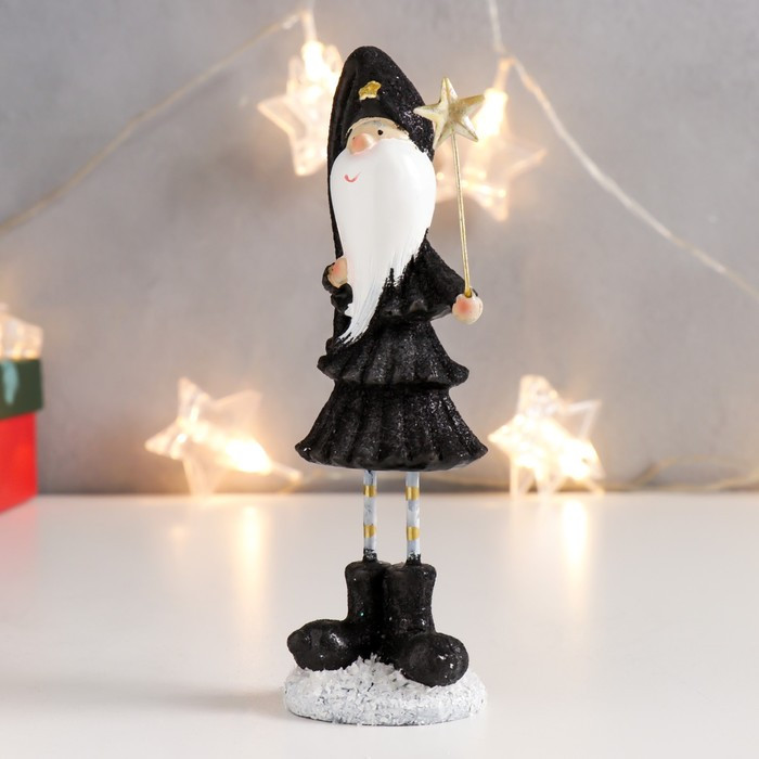 Сувенир полистоун "Высокий Дед Мороз в чёрном кафтане, с звездой" длинные ножки 15х5х4 см - фото 4 - id-p218178874