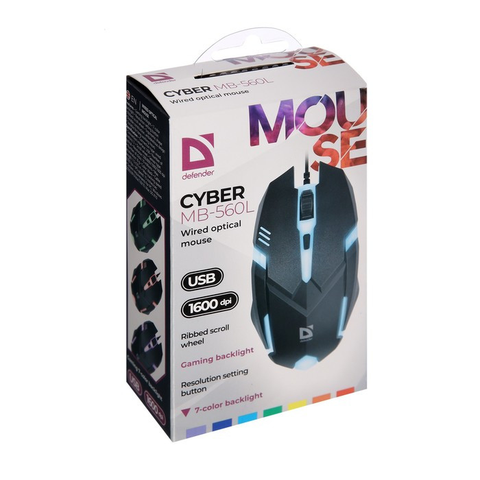 Мышь Defender Cyber MB-560L,игровая , оптическая, подсветка, 3 кнопки, 1600 dpi, черная - фото 9 - id-p218180135