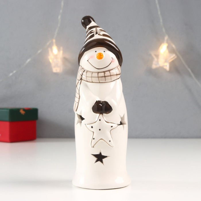 Сувенир керамика свет "Снеговик в полосатой шапке, шарфе, со звездой" 17,8х6х6 см - фото 5 - id-p218178897