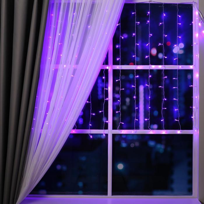 Гирлянда «Занавес» 1.5 × 1 м, IP20, прозрачная нить, 180 LED, свечение фиолетовое, 8 режимов, 220 В - фото 1 - id-p218176979