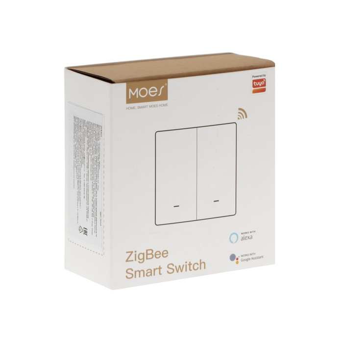 Умный выключатель MOES Gang Smart Switch ZS-B-EU2, Zigbee, 2 кнопки, таймер, расписание - фото 2 - id-p218180538