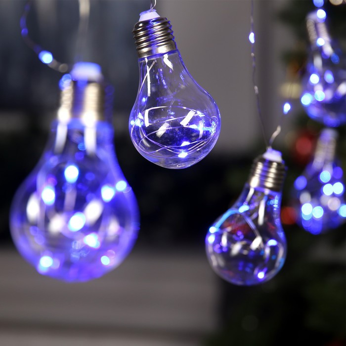 Гирлянда «Нить» 3 м с насадками «Лампочки», IP20, серебристая нить, 100 LED, свечение синее, 3.5 В - фото 1 - id-p218177006