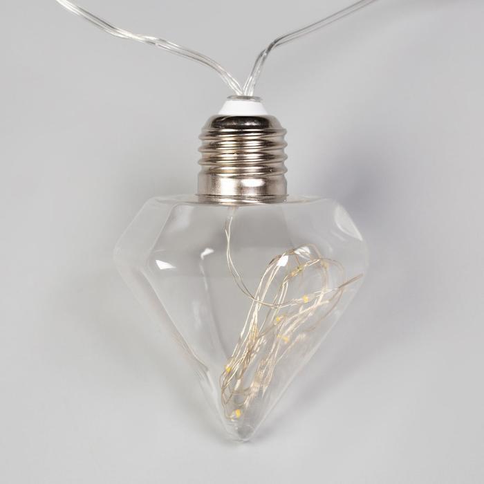 Гирлянда «Нить» 3 м с насадками «Лампочки кристалл», IP20, прозрачная нить, 80 LED, свечение тёплое белое, 8 - фото 4 - id-p218177046