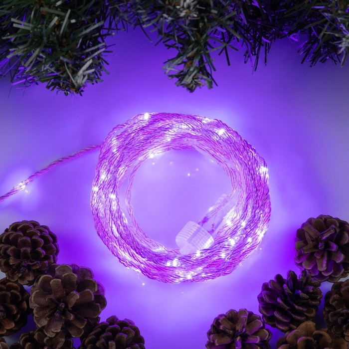 Гирлянда «Нить» 10 м роса, IP44, медная нить, 100 LED, свечение фиолетовое, мерцание, 220 В - фото 1 - id-p218177066