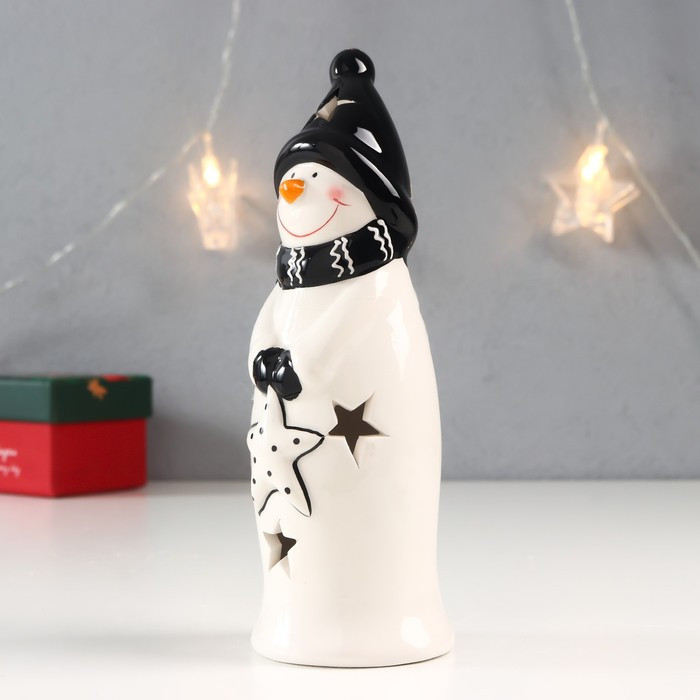 Сувенир керамика свет "Снеговик, чёрная шапка и шарф, с звёздочкой" 17,8х6х6 см - фото 3 - id-p218178982