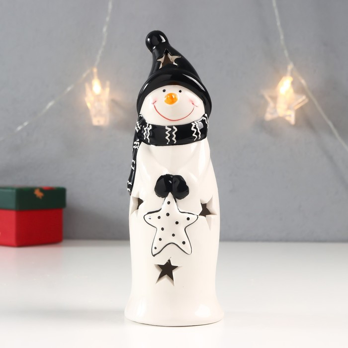 Сувенир керамика свет "Снеговик, чёрная шапка и шарф, с звёздочкой" 17,8х6х6 см - фото 5 - id-p218178982