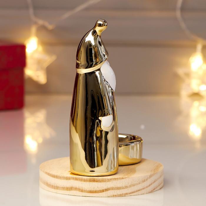 Сувенир керамика, дерево подсвечник "Дед Мороз" золото 13,5х10х10 см - фото 3 - id-p218178984