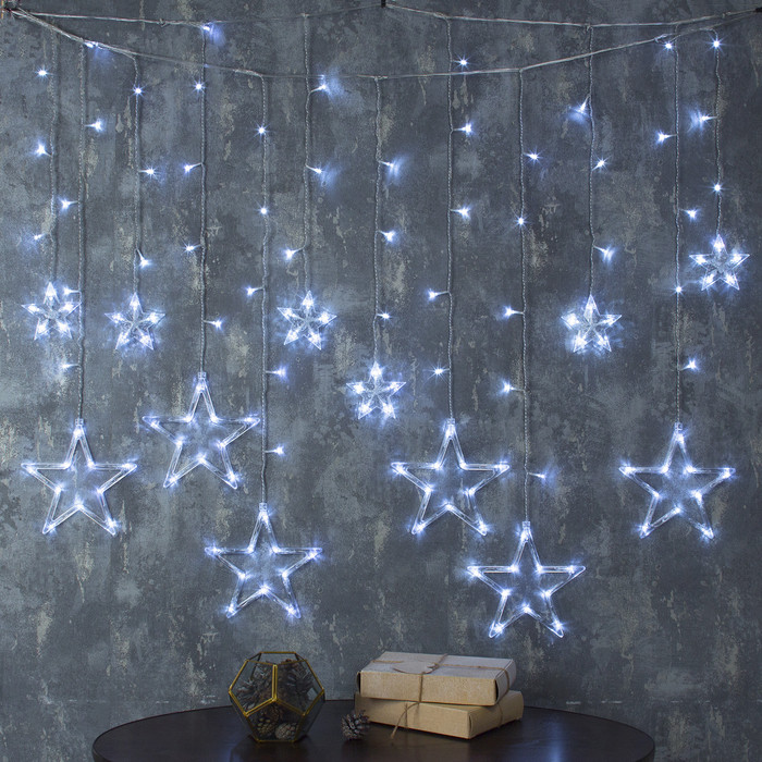 Гирлянда «Бахрома» 2.4 × 0.9 м с насадками «Звёзды», IP20, прозрачная нить, 138 LED, свечение белое, 8 - фото 1 - id-p218177075