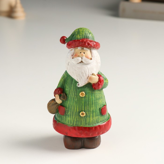 Сувенир полистоун "Дед Мороз в зелёной шубе и колпаке, с мешком" 5х6х13 см - фото 1 - id-p218178994