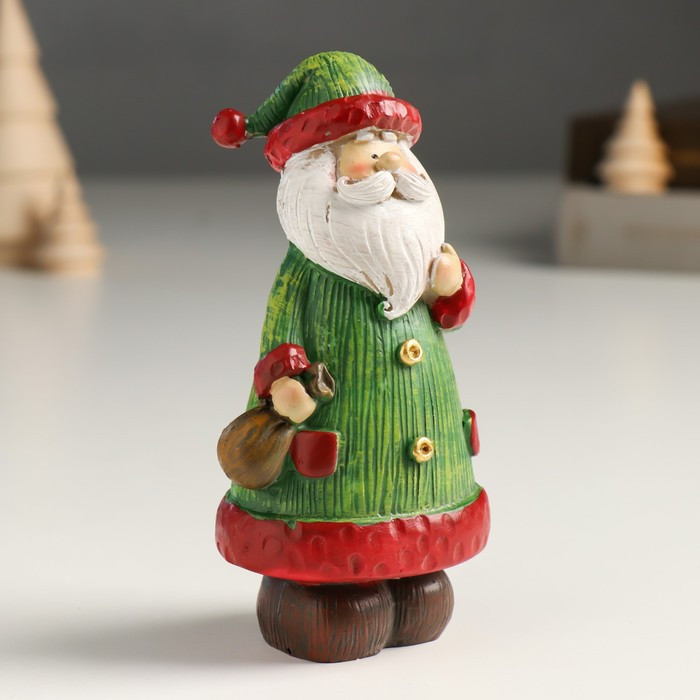 Сувенир полистоун "Дед Мороз в зелёной шубе и колпаке, с мешком" 5х6х13 см - фото 2 - id-p218178994