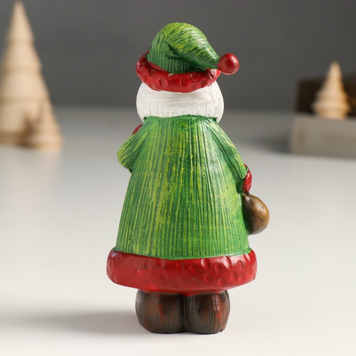 Сувенир полистоун "Дед Мороз в зелёной шубе и колпаке, с мешком" 5х6х13 см - фото 3 - id-p218178994