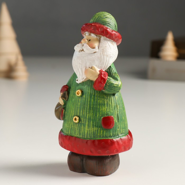 Сувенир полистоун "Дед Мороз в зелёной шубе и колпаке, с мешком" 5х6х13 см - фото 4 - id-p218178994