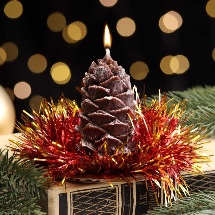 Свеча новогодняя "Шишка с еловым декором", 7 см, коричневая МИКС - фото 1 - id-p218179000