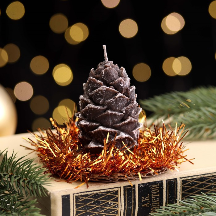 Свеча новогодняя "Шишка с еловым декором", 7 см, коричневая МИКС - фото 5 - id-p218179000