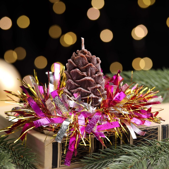 Свеча новогодняя "Шишка с еловым декором", 7 см, коричневая МИКС - фото 7 - id-p218179000
